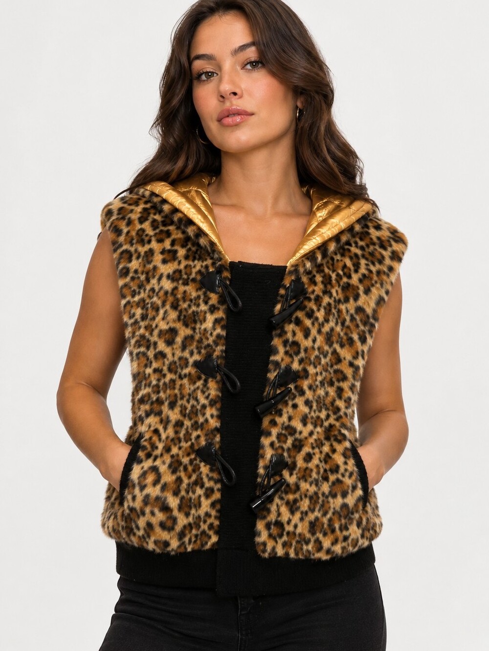 Forever 21 Leopard Print Faux Fur Toggle Jacket - Gold & Black